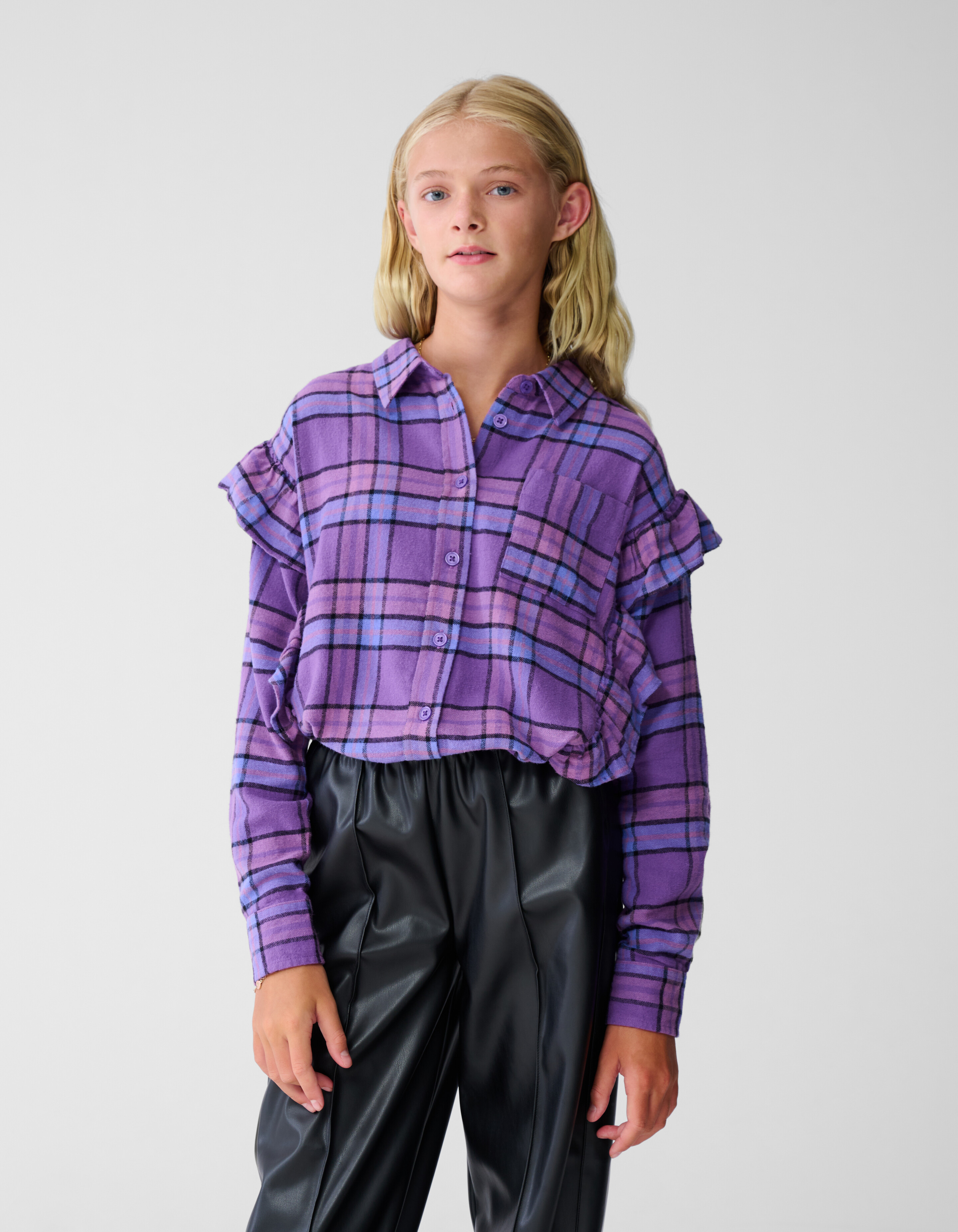 Rüschenbluse mit Karomuster lila SHOEBY GIRLS