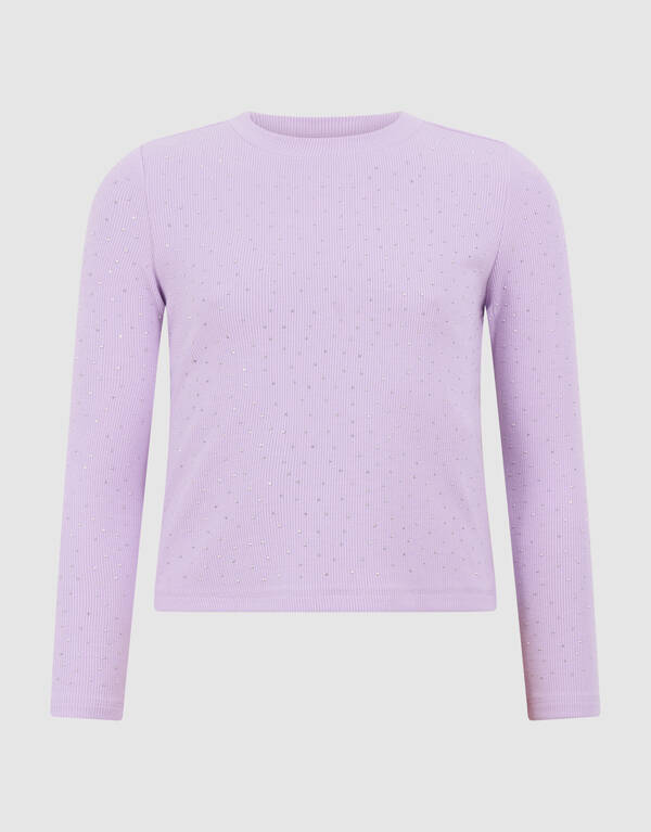 Strass-Ripp-Langarm-Top Hellviolette SHOEBY GIRLS