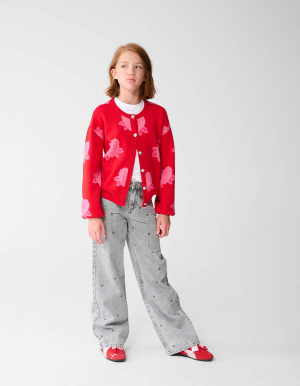 Rose Stud Weitbein-Jeans Hellgrau SHOEBY GIRLS