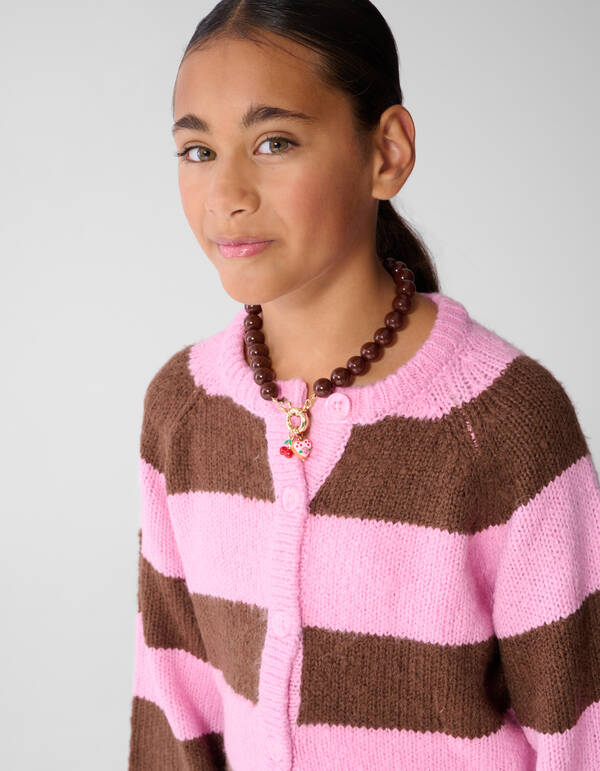 Oversized Gestreifte Cardigan Rosa/Braun SHOEBY GIRLS