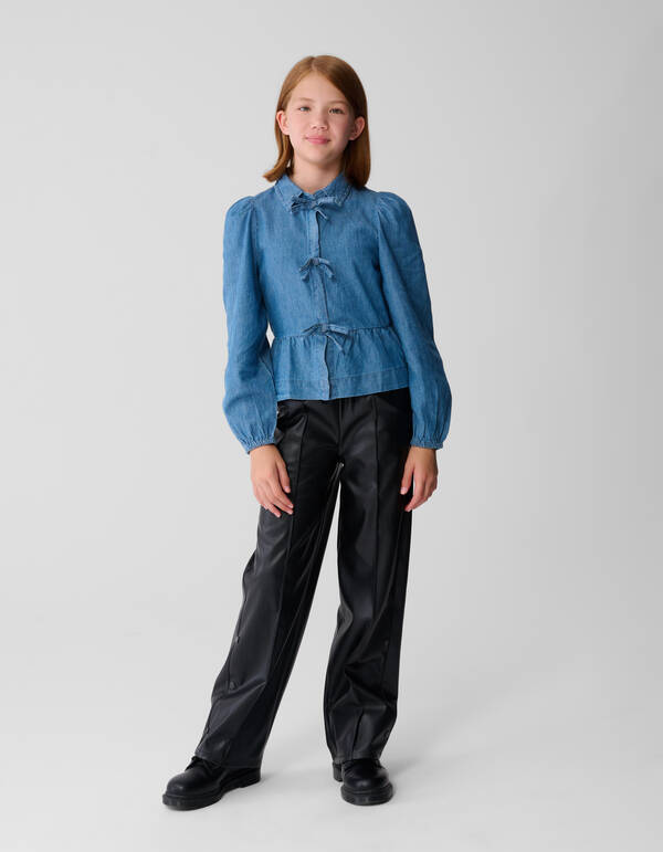 Jeansbluse mit Schleife Blau SHOEBY GIRLS
