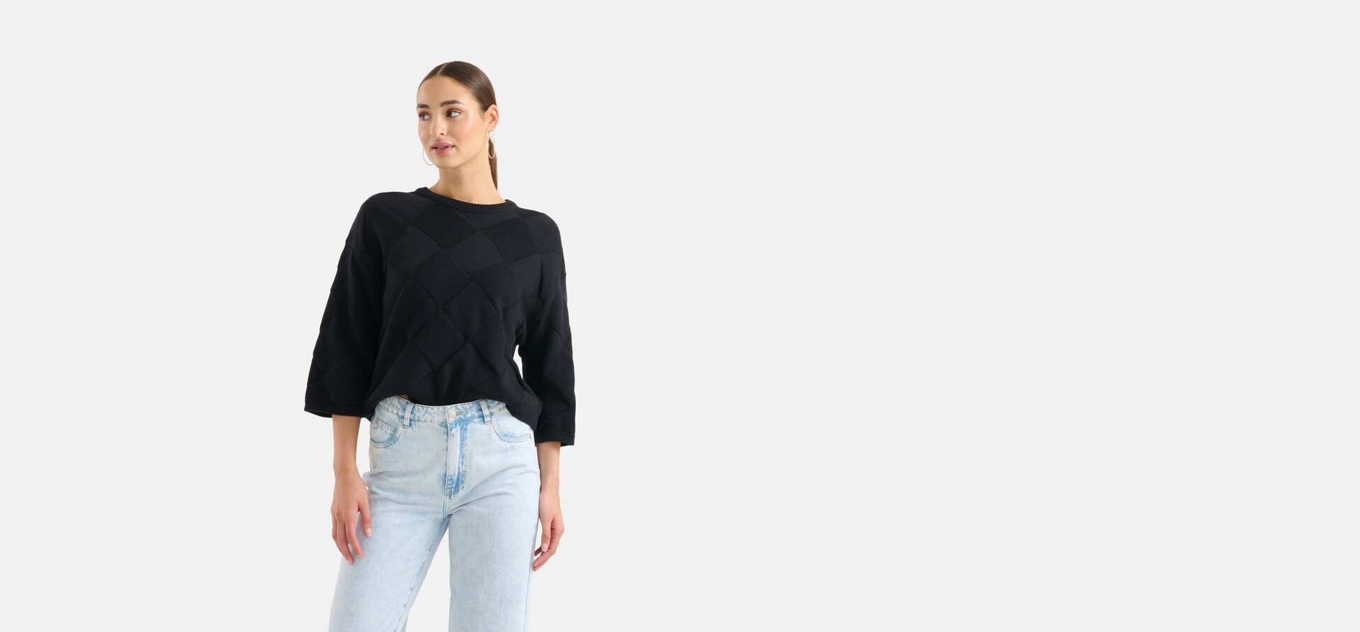 Karierter Strickpullover Schwarz SHOEBY WOMEN