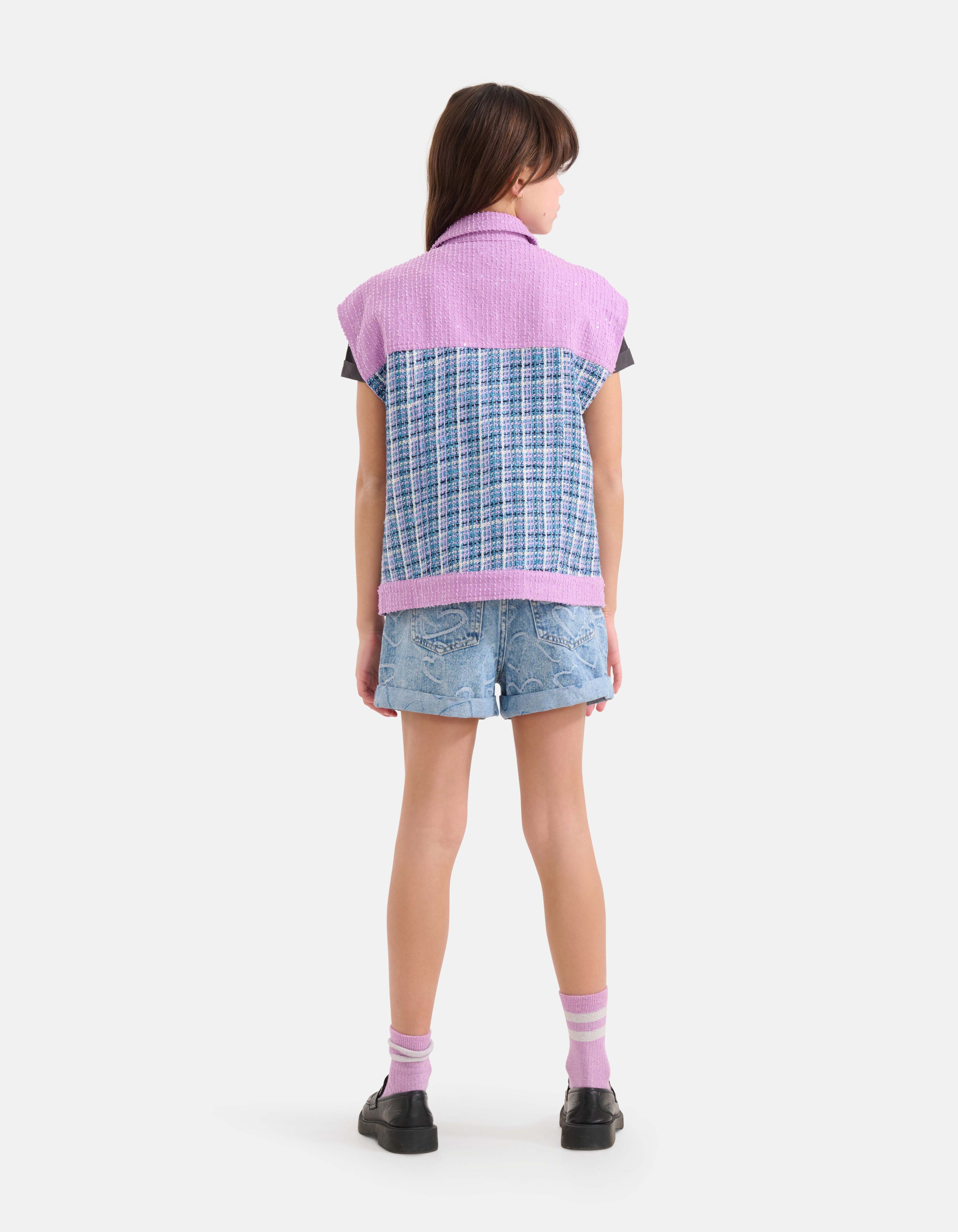 Mixed Tweed Gilet Lila/Blauw SHOEBY GIRLS