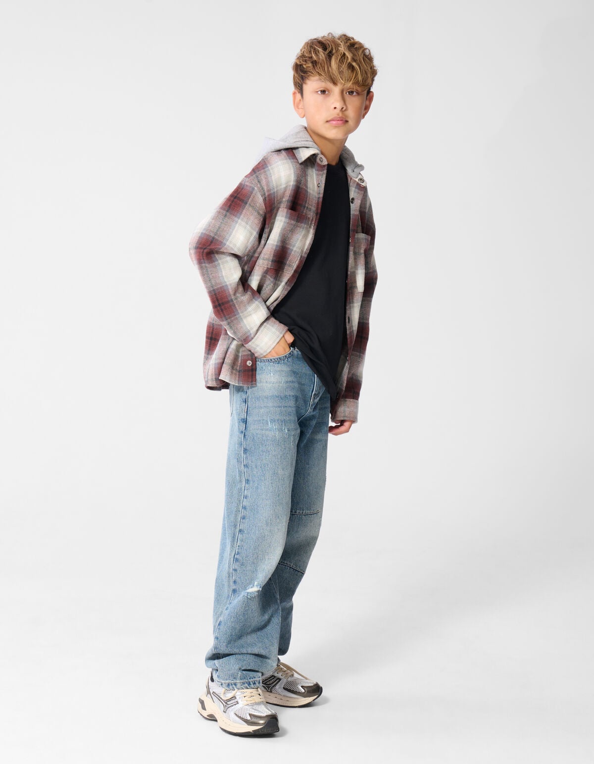 Relaxed Hooded Kariertes Hemd braun SHOEBY BOYS