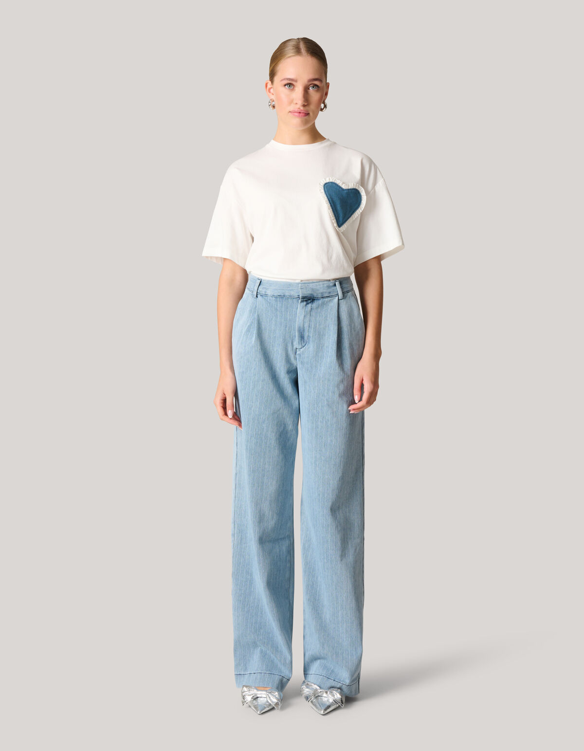 Pinstripe Loose Fit Jeans Lichtblauw L34 SHOEBY WOMEN