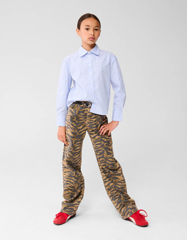 Gestreifte Strass Bluse Himmelblau SHOEBY GIRLS