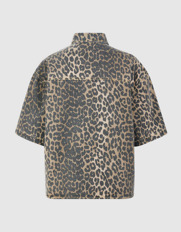 &Uuml;bergro&szlig;e Leopard-Denim-Bluse Braun SHOEBY WOMEN