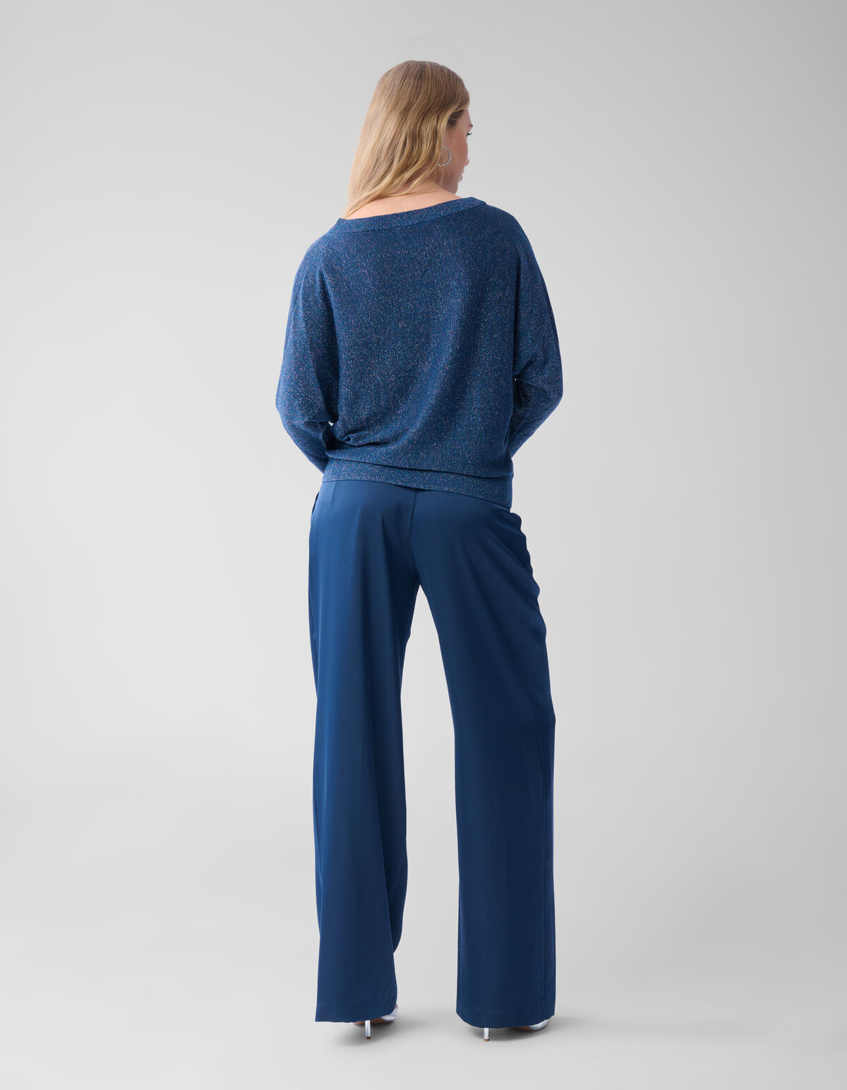 Glitzer Fledermaus&auml;rmel Pullover Blau SHOEBY WOMEN