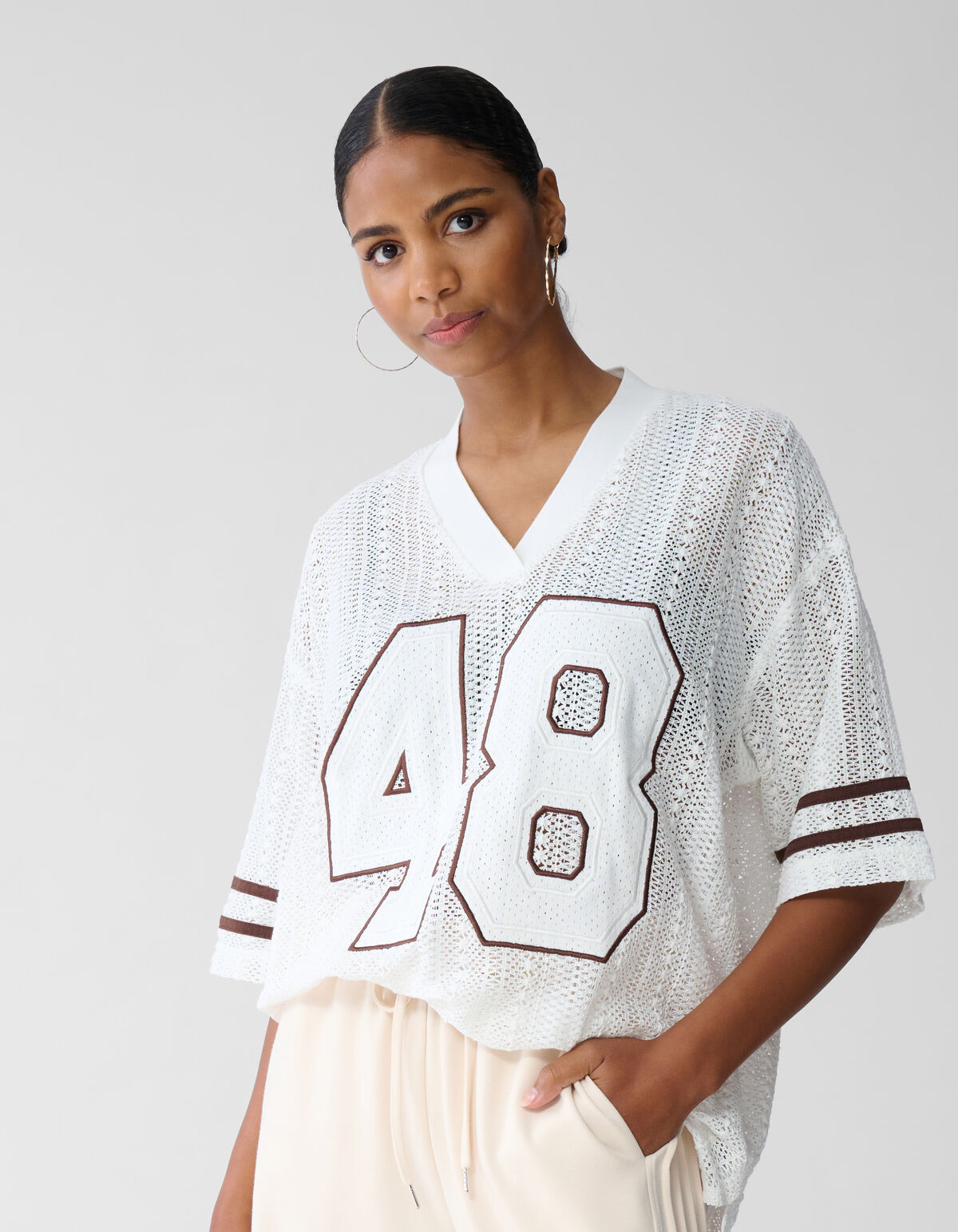 Übergrößen-Baseball-T-Shirt Gebrochenes Weiß Von F SHOEBY WOMEN