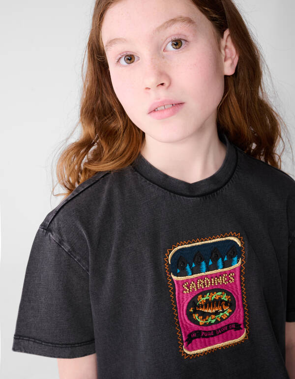 Fischstickerei T-Shirt Dunkelgrau SHOEBY GIRLS