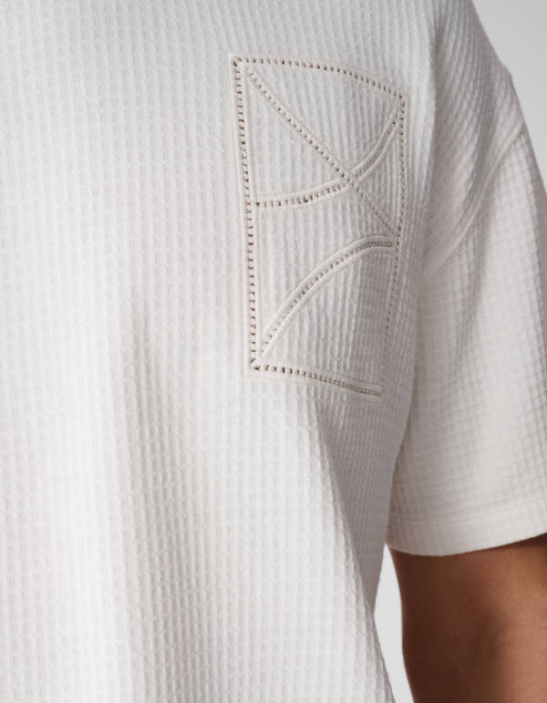 Waffel-Stickerei T-Shirt Wei&szlig; SHOEBY MEN