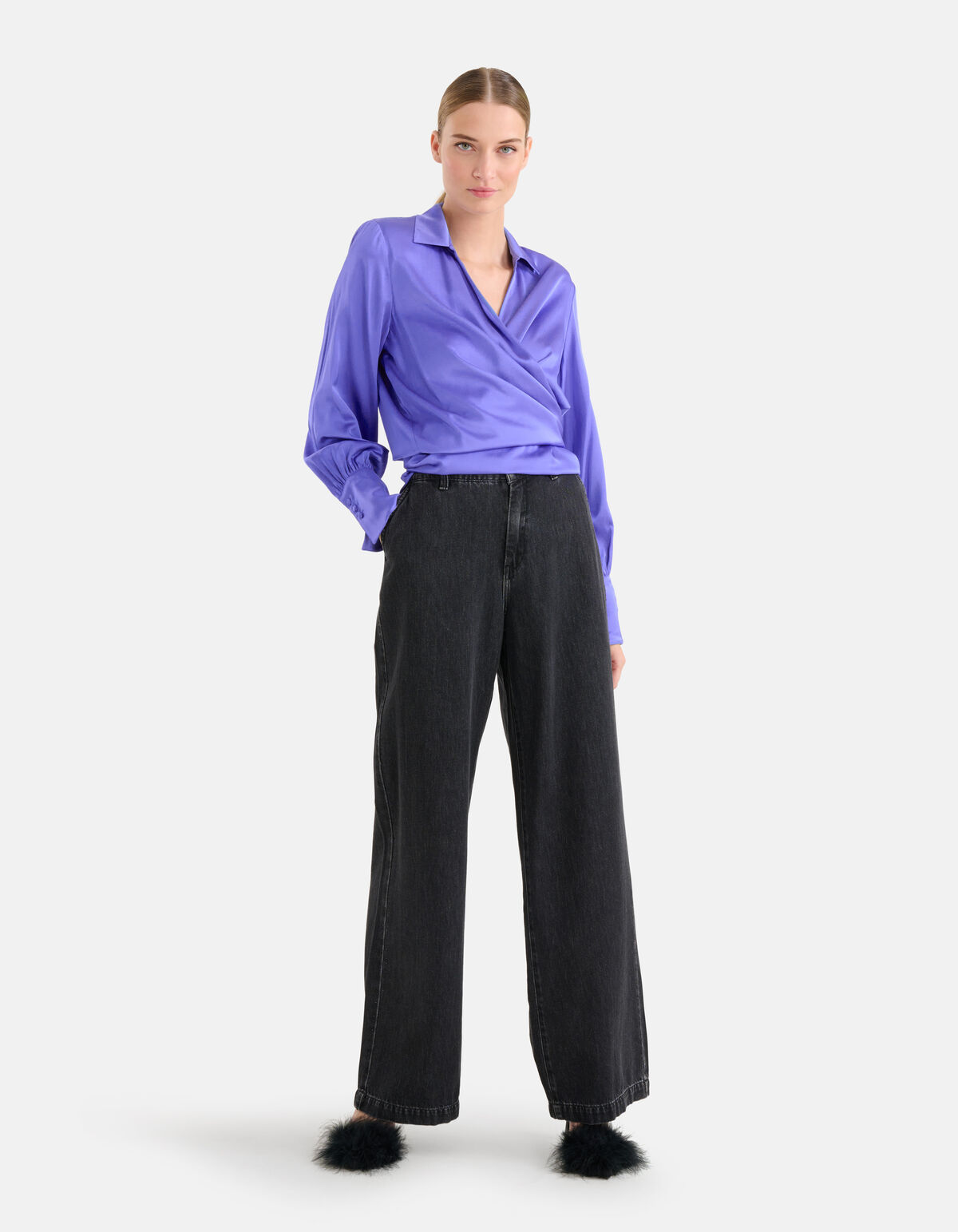 Strass Jeans mit weitem Bein Dunkelgrau L32 von Mi SHOEBY WOMEN