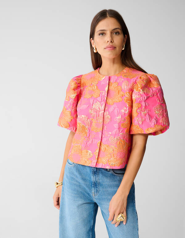 Jacquard-Blumenbluse Rosa/Orange SHOEBY WOMEN