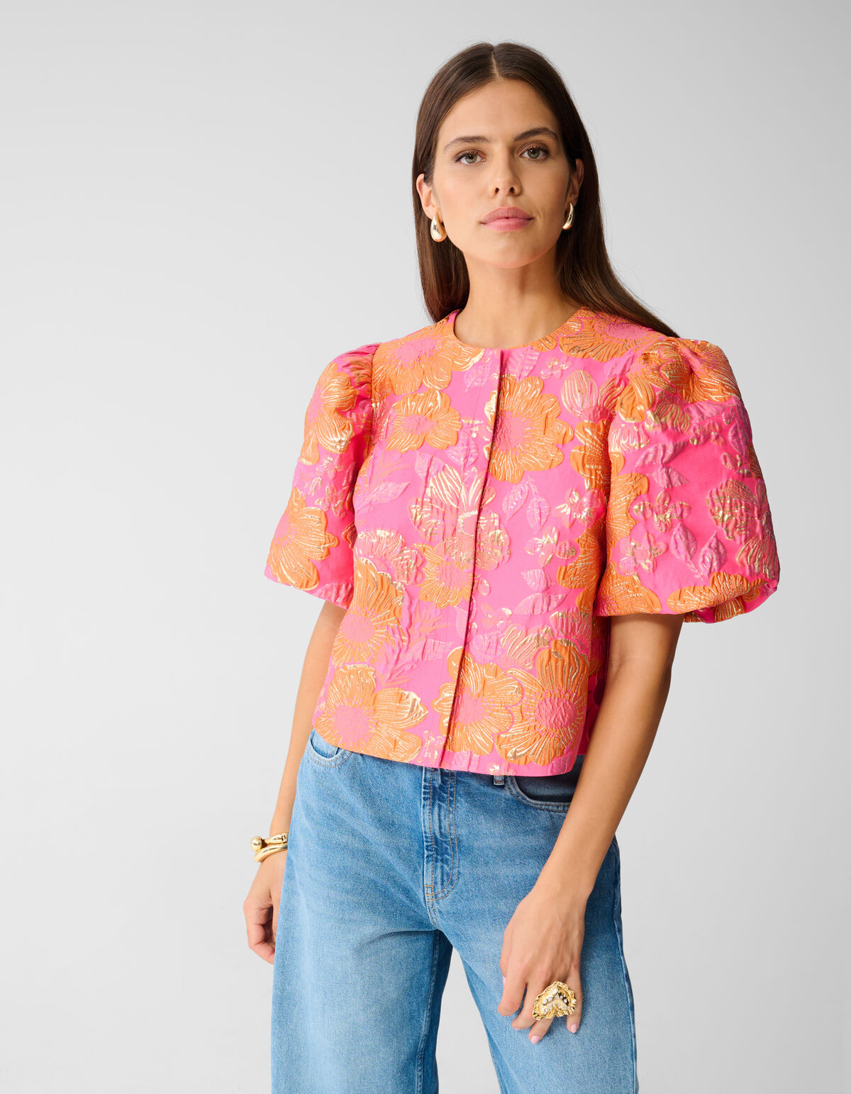 Jacquard-Blumenbluse Rosa/Orange SHOEBY WOMEN