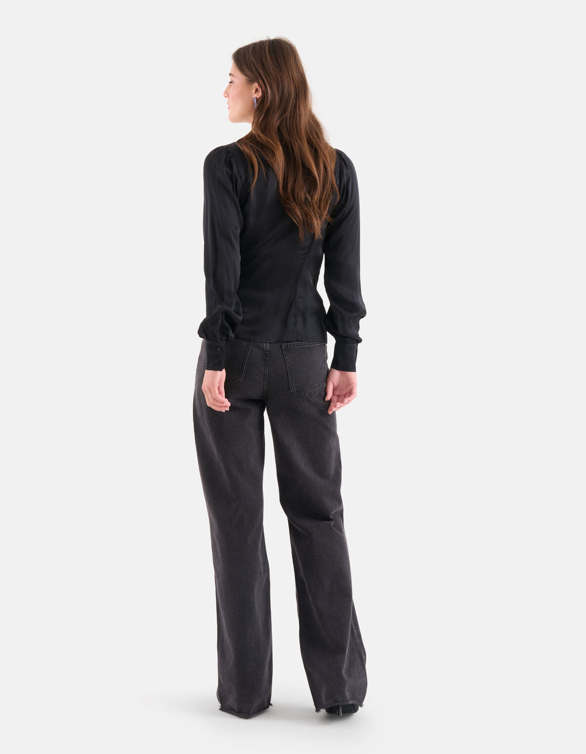 Satin-Wickelbluse Schwarz SHOEBY WOMEN