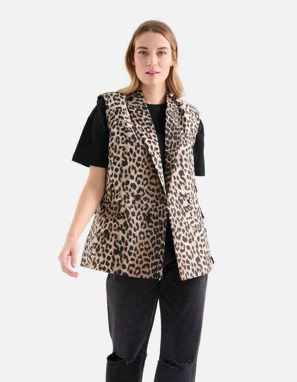 Leopard Jacquard Gilet Braun SHOEBY WOMEN