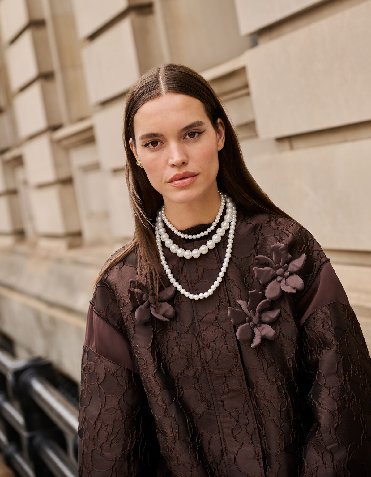 Blumen-Jacquard-Bomber Dunkelbraun SHOEBY WOMEN