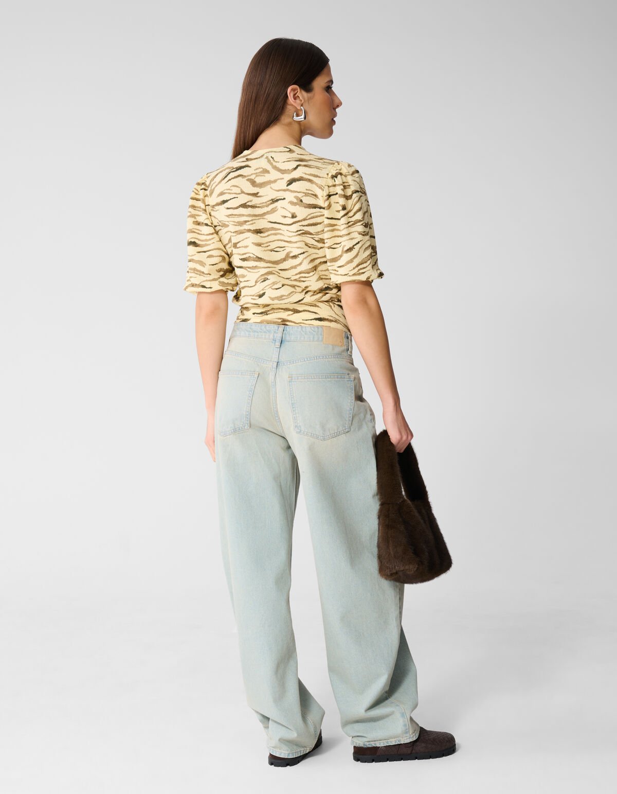 Crinkle Tiger V-Ausschnitt Top Hellgelb SHOEBY WOMEN