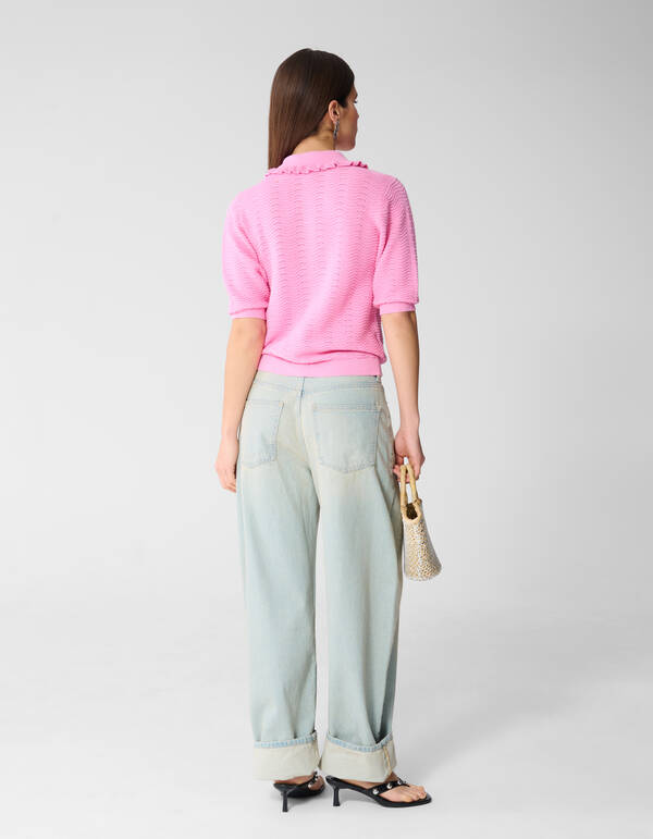 Gestricktes R&uuml;schen-Poloshirt Rosa SHOEBY WOMEN