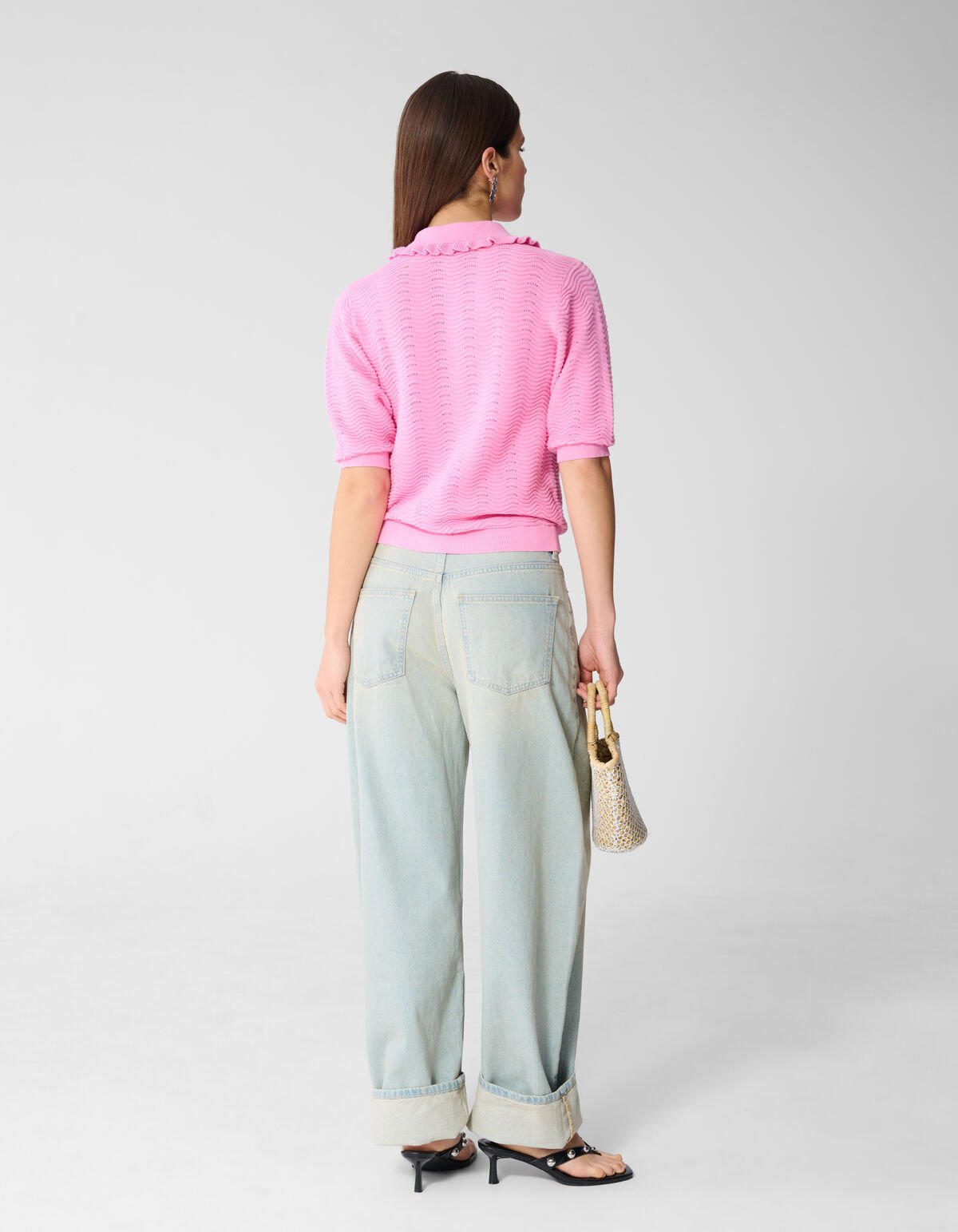 Gestricktes R&uuml;schen-Poloshirt Rosa SHOEBY WOMEN