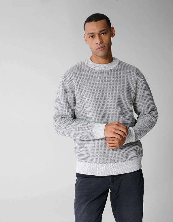Waffel-Pullover mit Rundhalsausschnitt hellgrau SHOEBY MEN