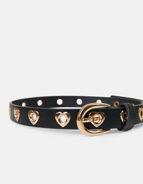 Gürtel mit goldenen Herzen Schwarz SHOEBY ACCESSOIRES