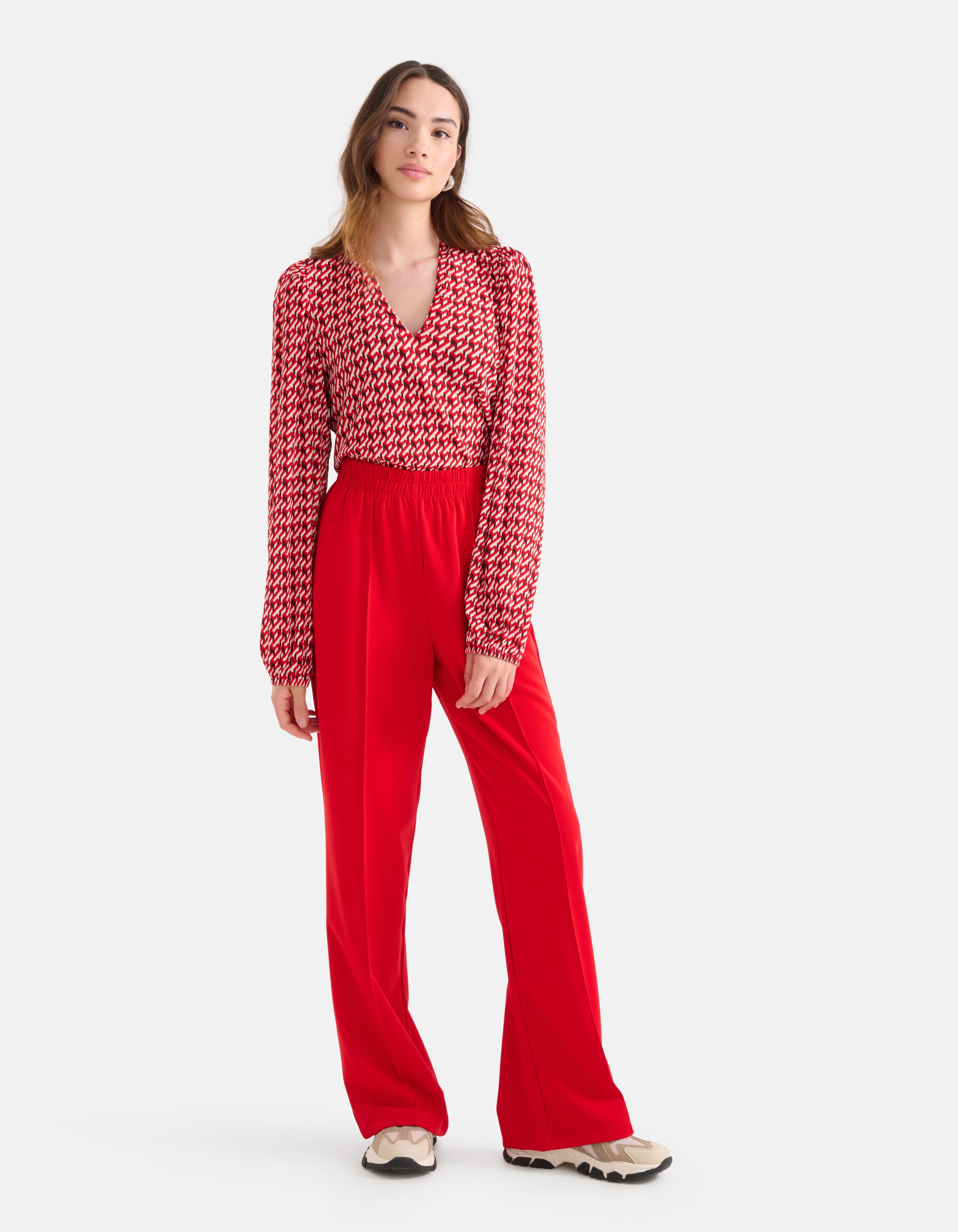 Grafische Crinkle Top Rood SHOEBY WOMEN