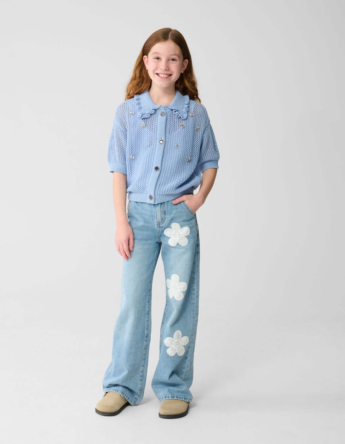 Flower Wide-Leg-Jeans Blau SHOEBY GIRLS