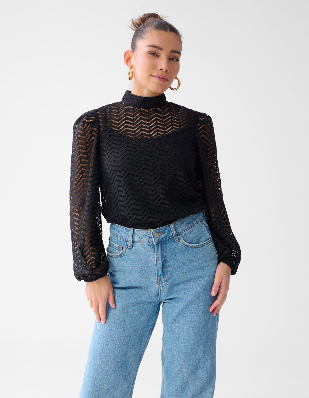 Zickzack Spitzenbluse Schwarz SHOEBY WOMEN
