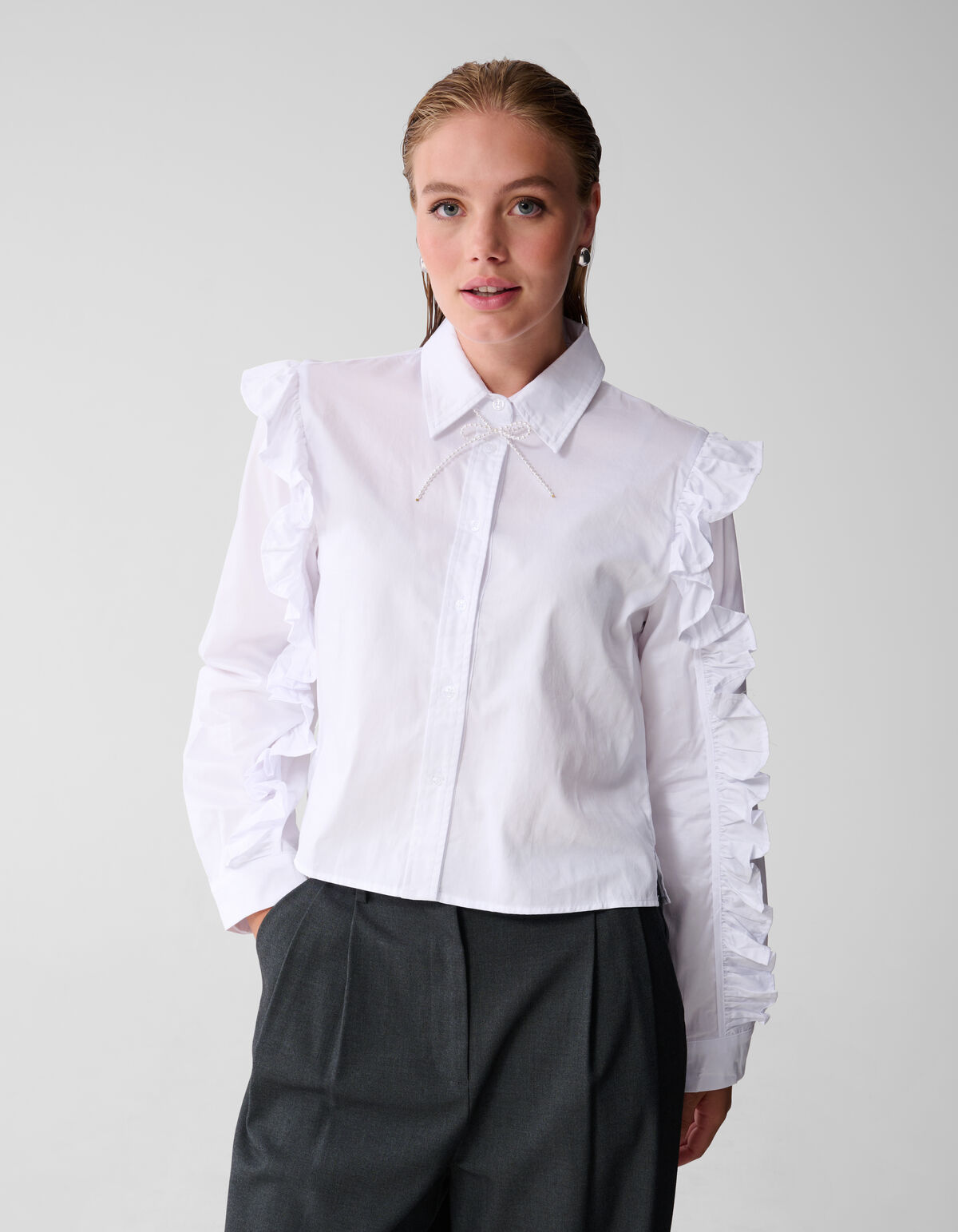 Rüschbluse Weiß SHOEBY WOMEN