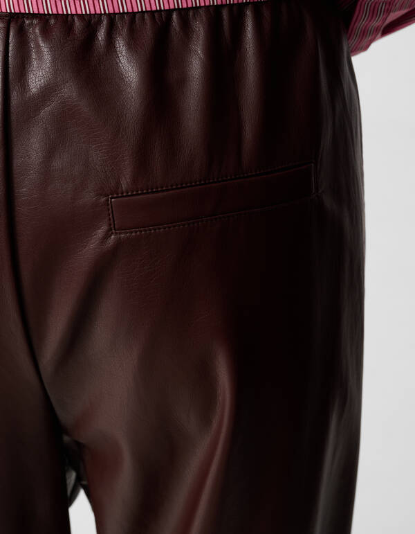 Veganes Leder Weite Beinen Hose Dunkelrot SHOEBY WOMEN
