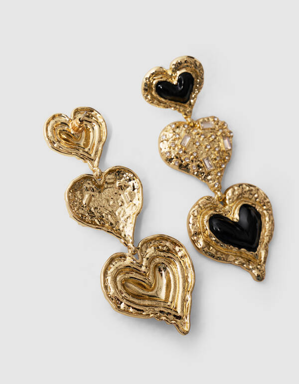 Triple Herz Ohrringe Schwarz/Gold SHOEBY ACCESSOIRES