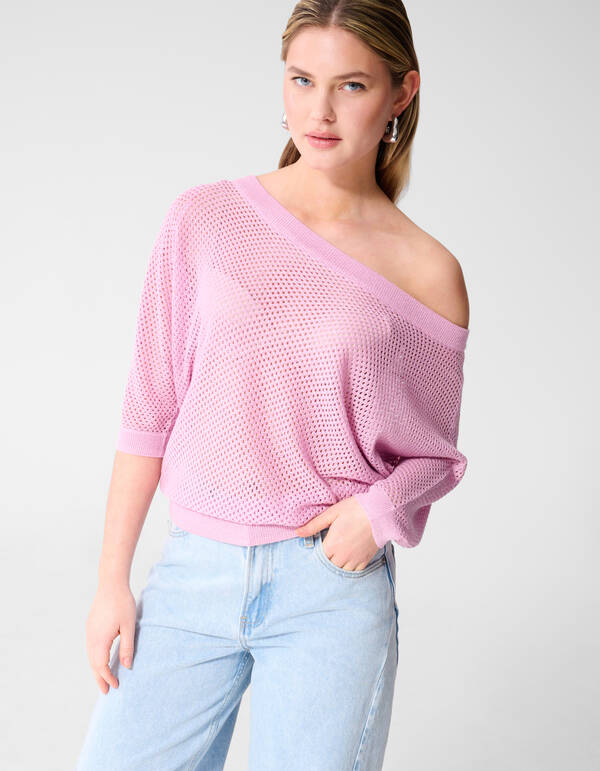 Glitzer Ajour Pullover Rosa SHOEBY WOMEN