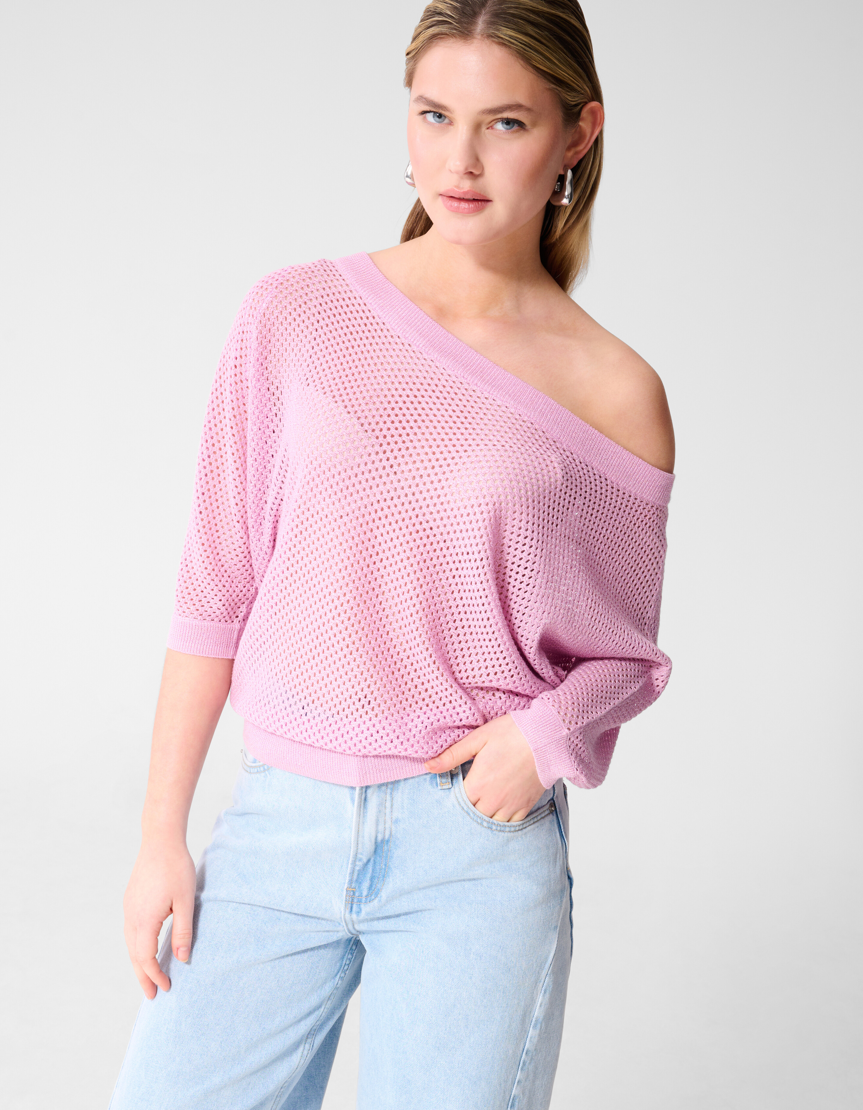 Glitzer Ajour Pullover Rosa SHOEBY WOMEN