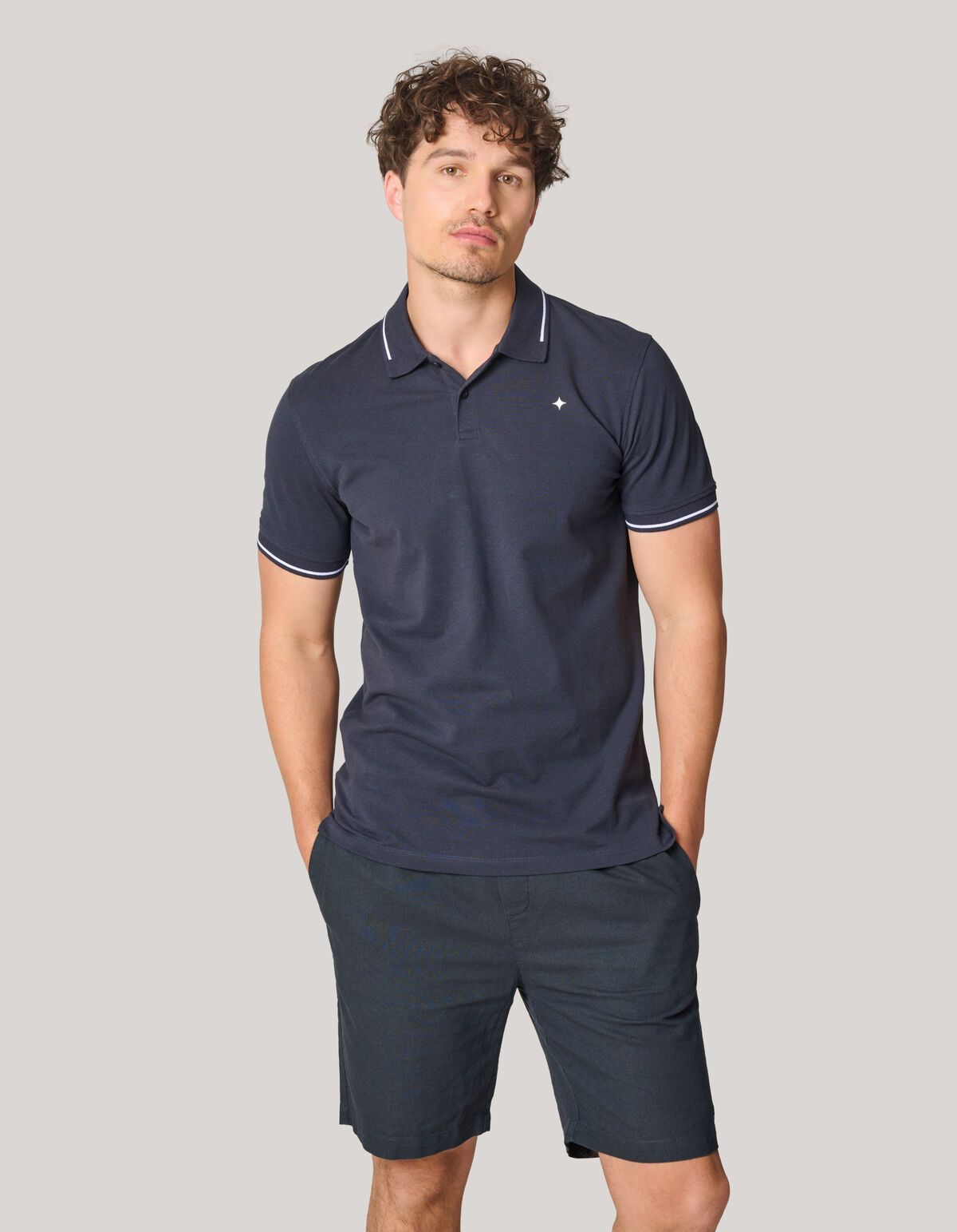 Contrast Pique Polo Donkergrijs SHOEBY MEN