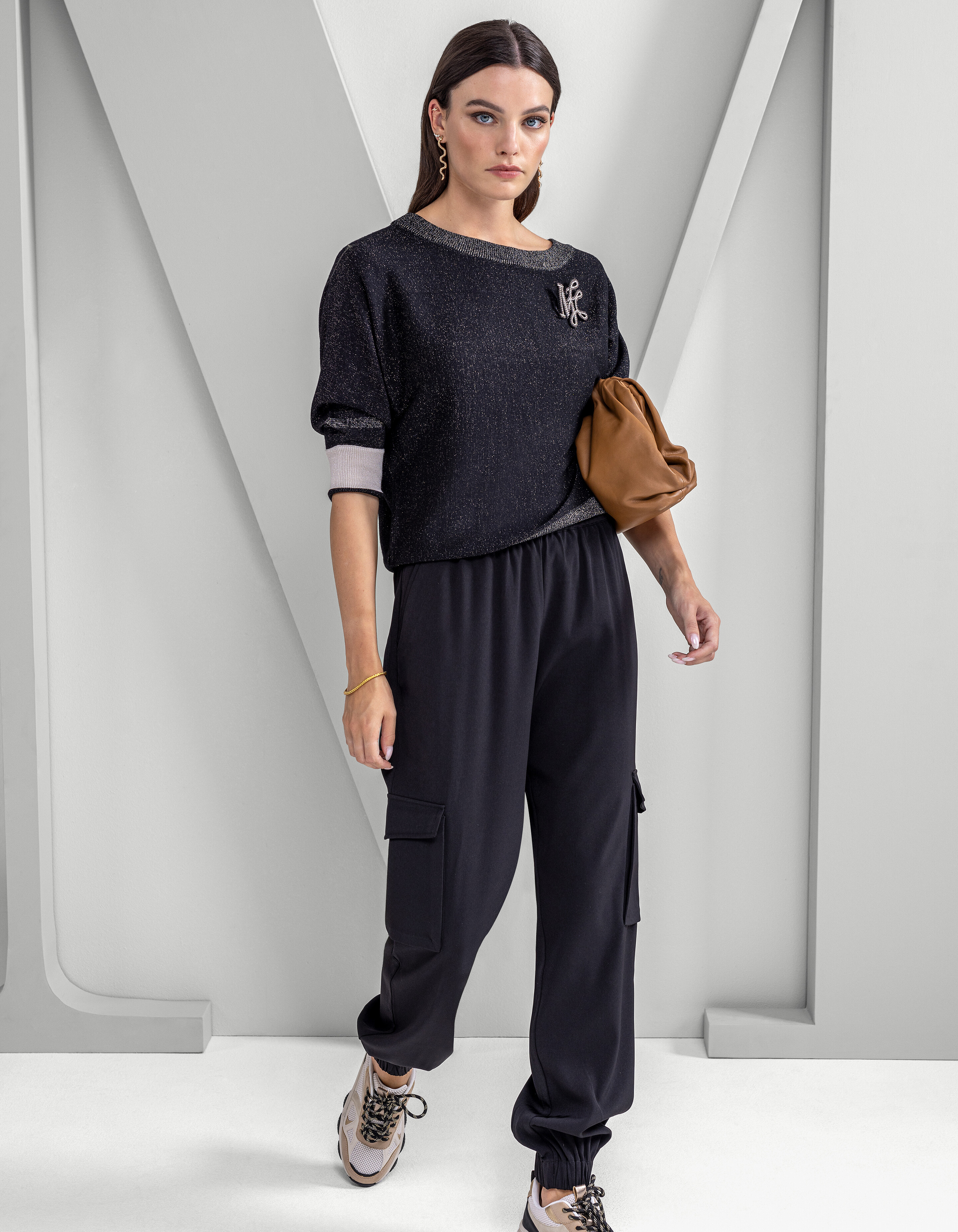 Colourblock Fledermausärmel Pullover Schwarz von M SHOEBY WOMEN