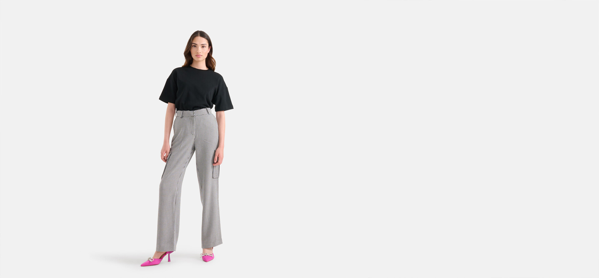 Pied-De-Poule Cargo Broek Zwart/Wit SHOEBY WOMEN