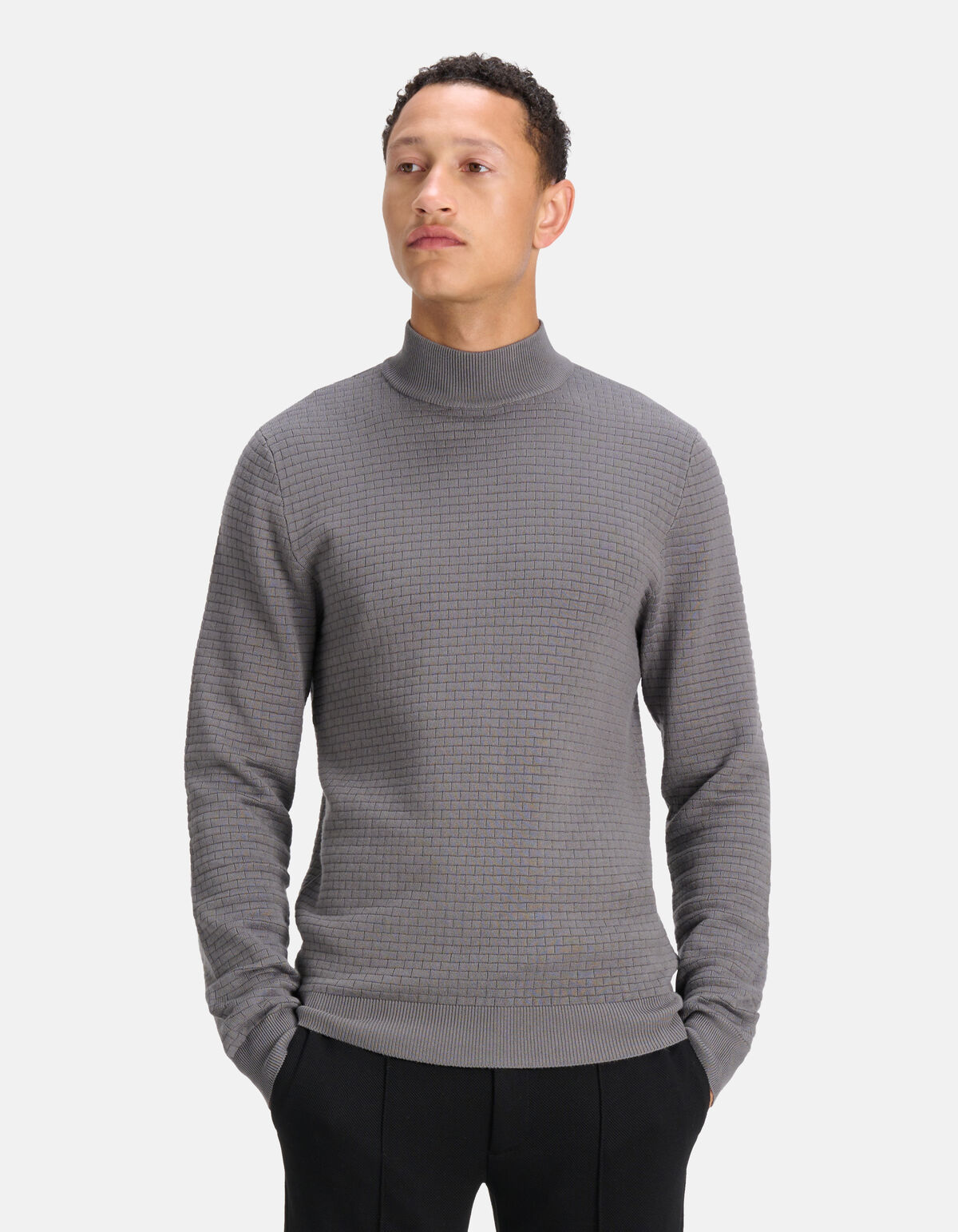 Rollkragenpullover mit Blockmuster Grau SHOEBY MEN