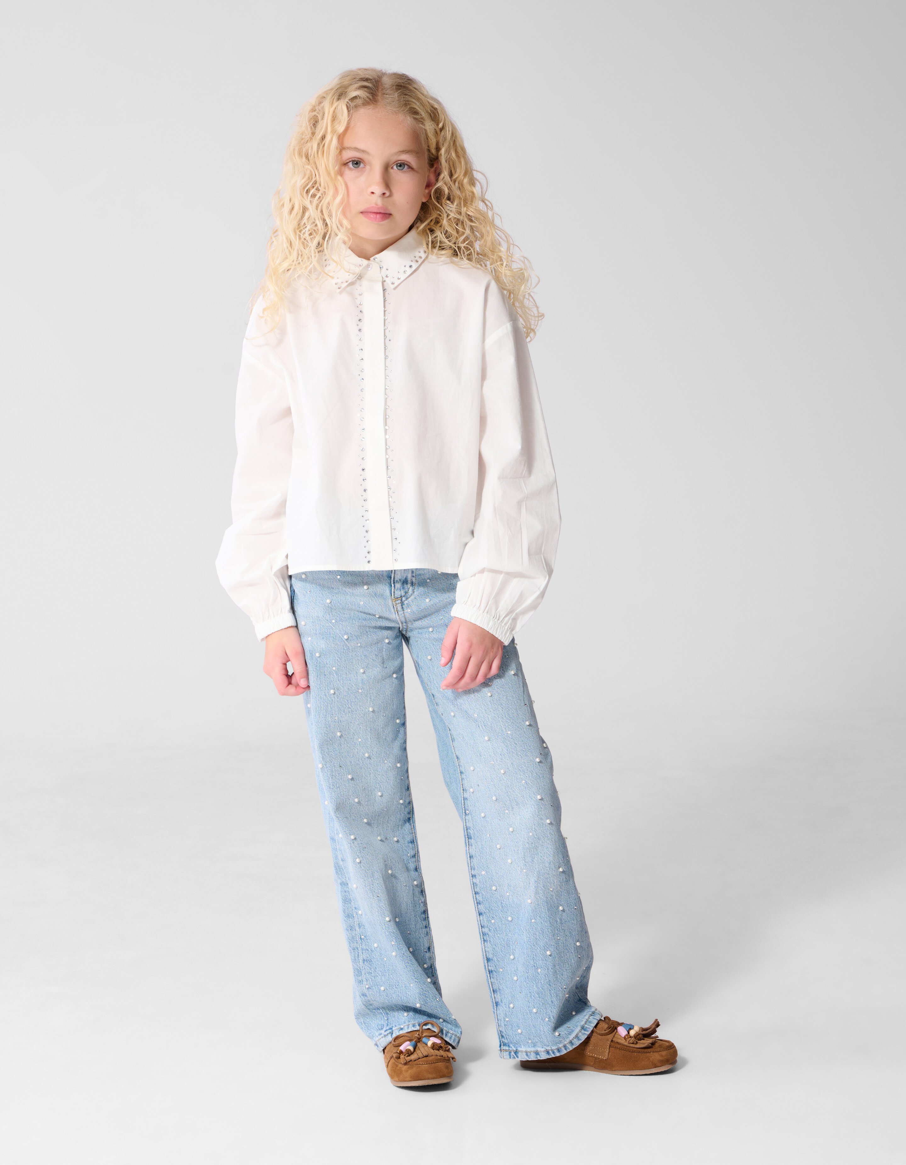 Strass Collar Bluse Wei&szlig; SHOEBY GIRLS