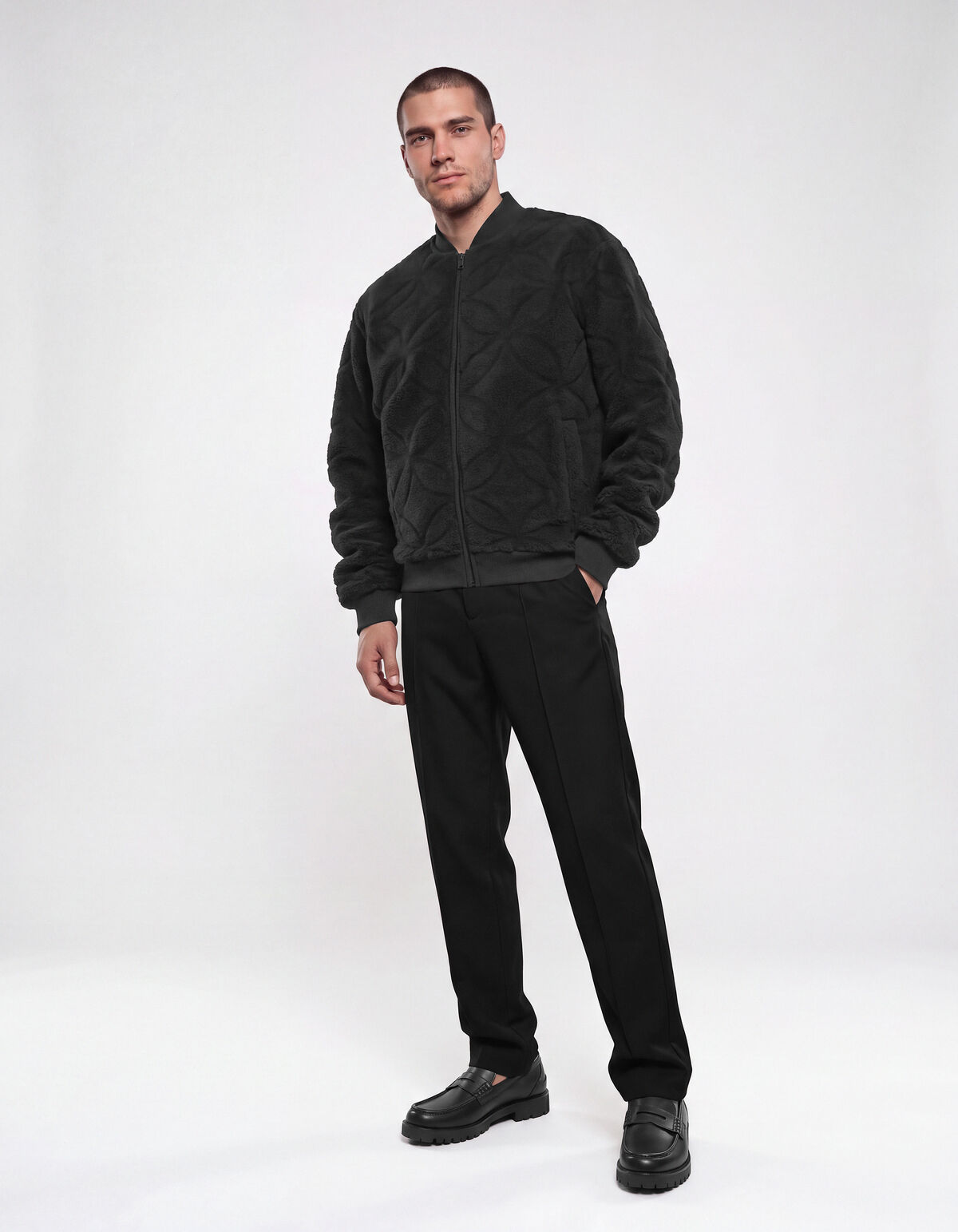 Teddy Jacquard Bomberjacke Dunkelgrau SHOEBY MEN