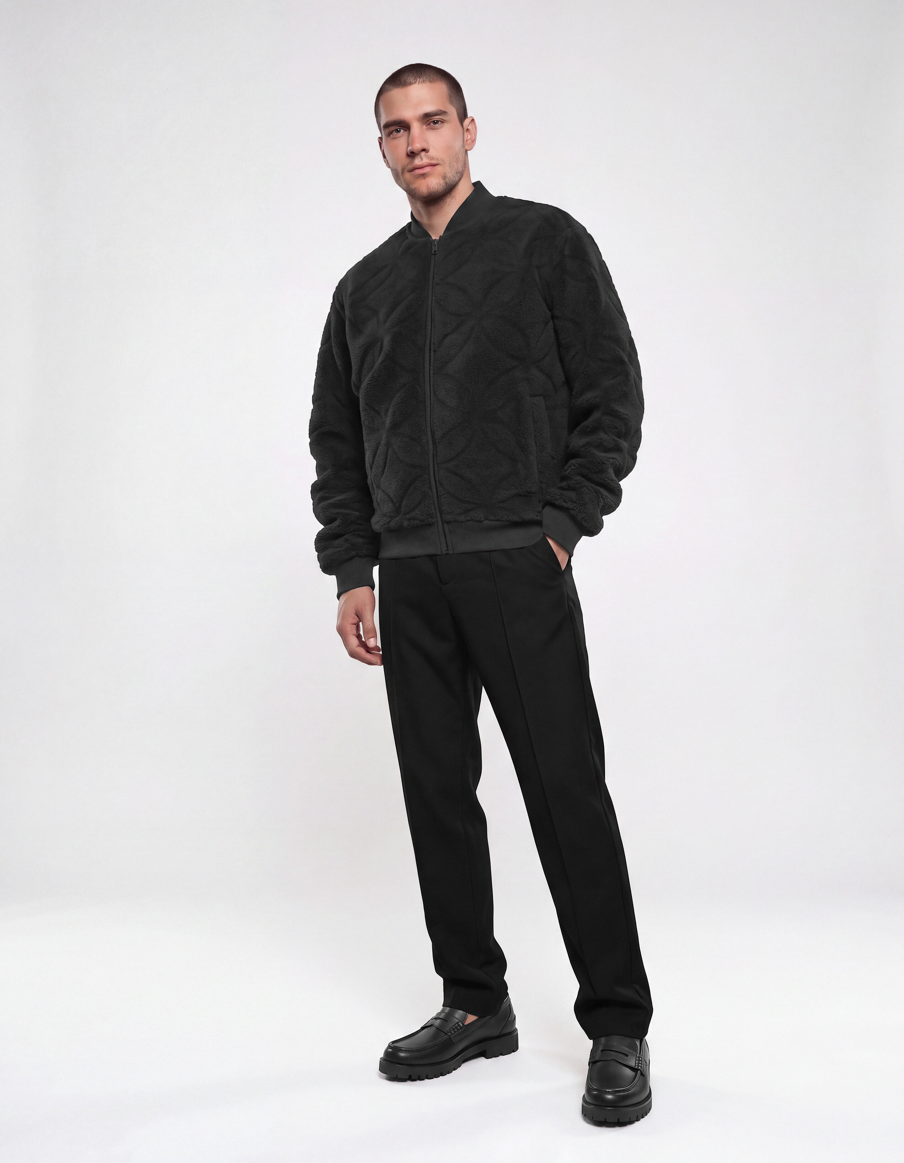 Teddy Jacquard Bomberjacke Dunkelgrau SHOEBY MEN