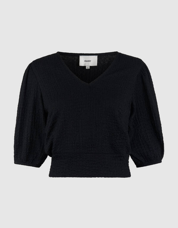 Ger&uuml;schtes V-Ausschnitt Top Schwarz SHOEBY WOMEN