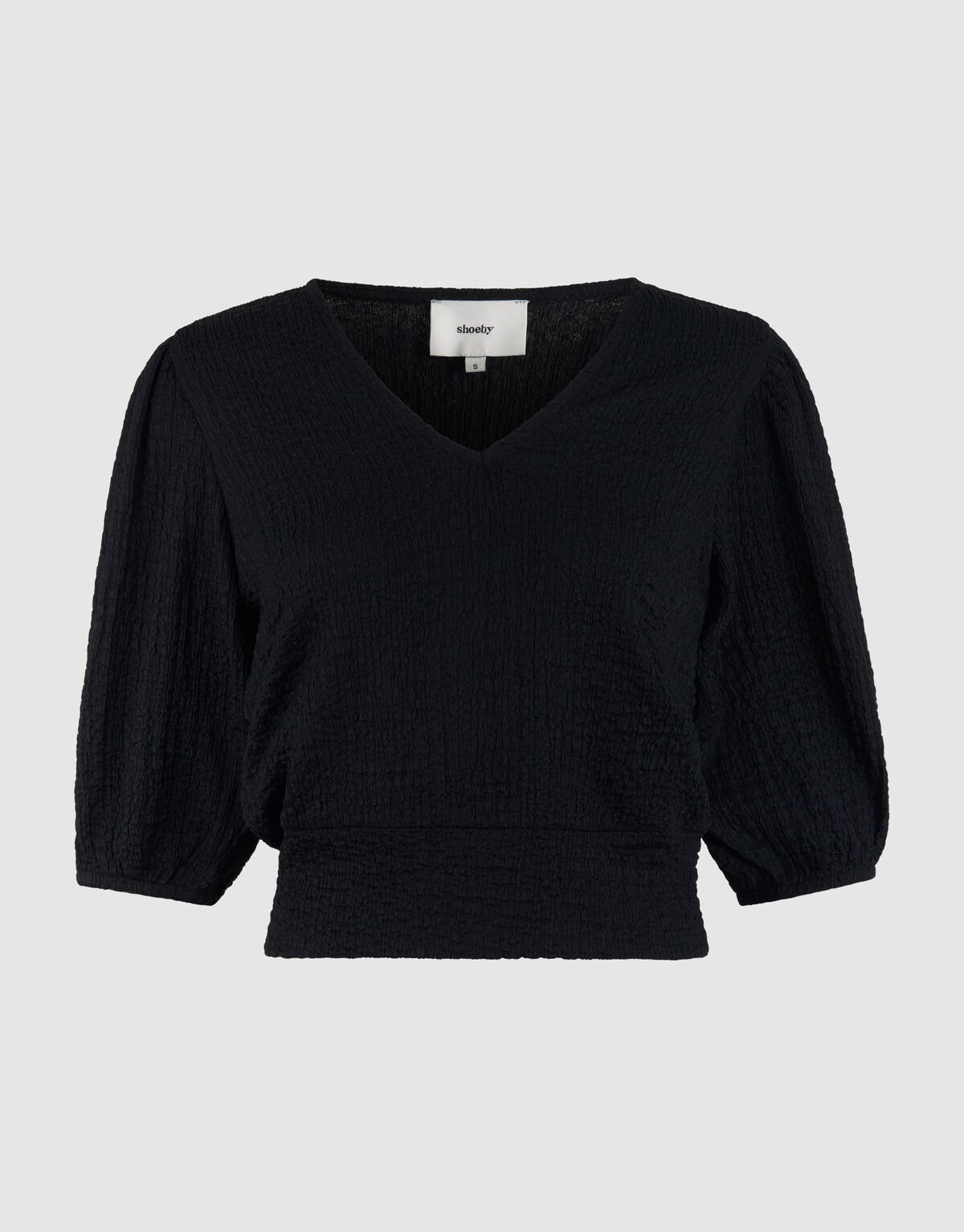 Ger&uuml;schtes V-Ausschnitt Top Schwarz SHOEBY WOMEN