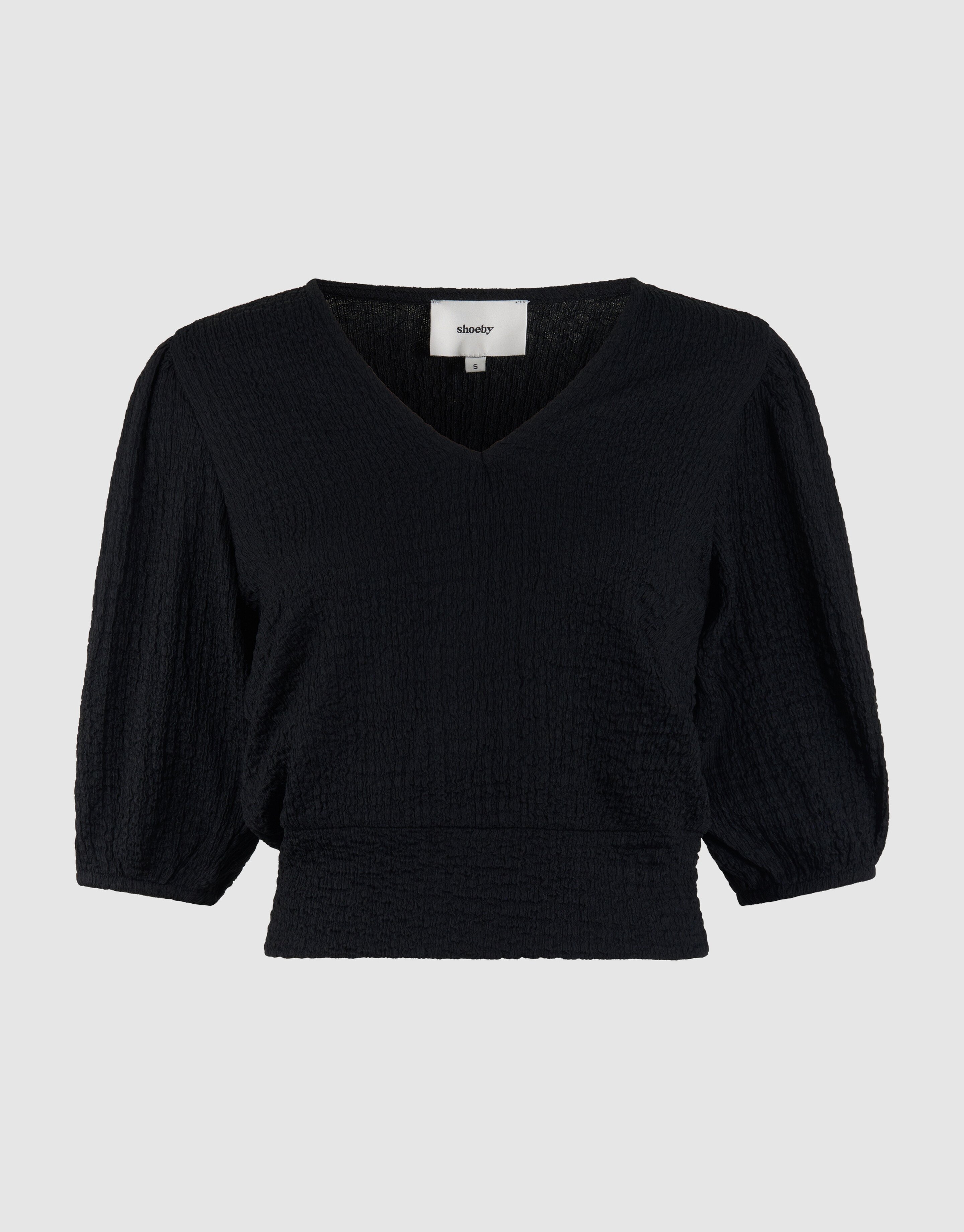 Ger&uuml;schtes V-Ausschnitt Top Schwarz SHOEBY WOMEN