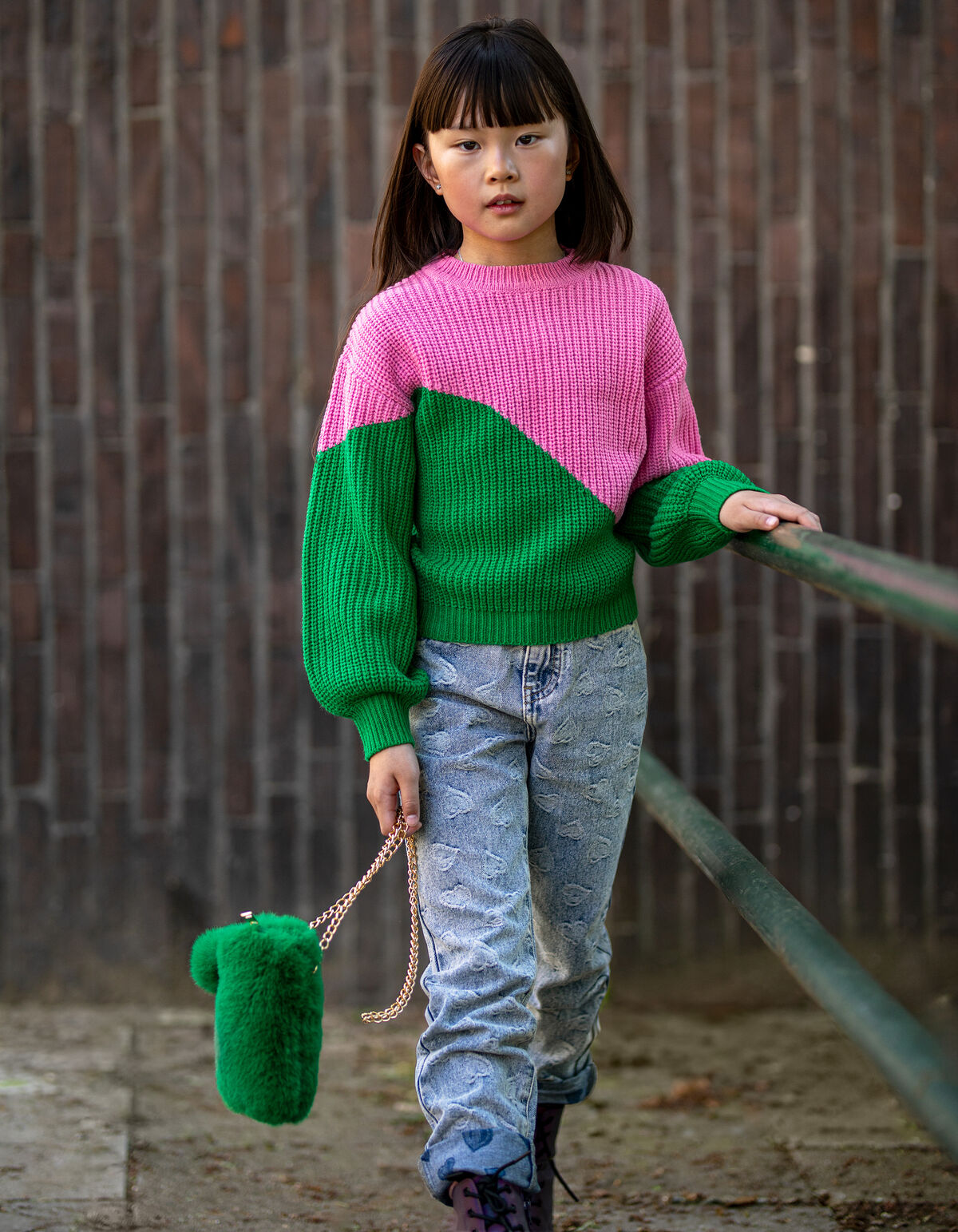 Colorblock Pullover Grün/Rosa SHOEBY GIRLS