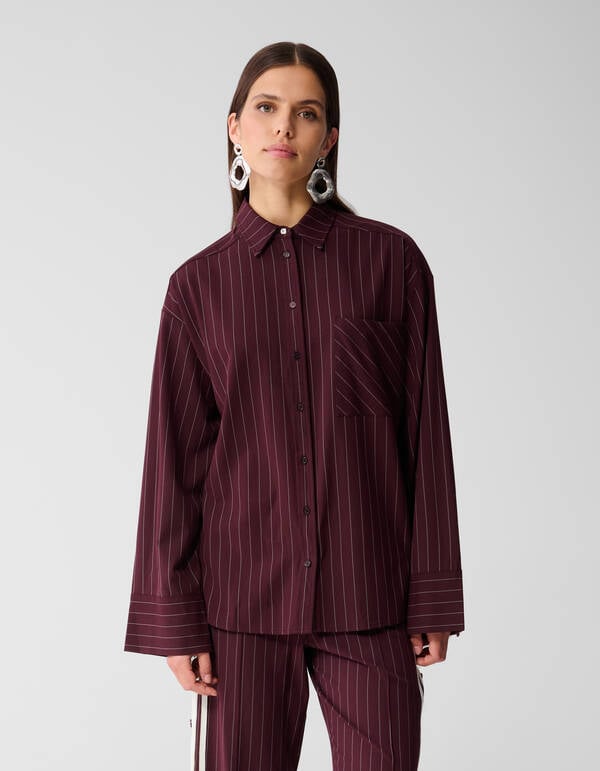 Übergroße Pinstripes Bluse Dunkelrot SHOEBY WOMEN