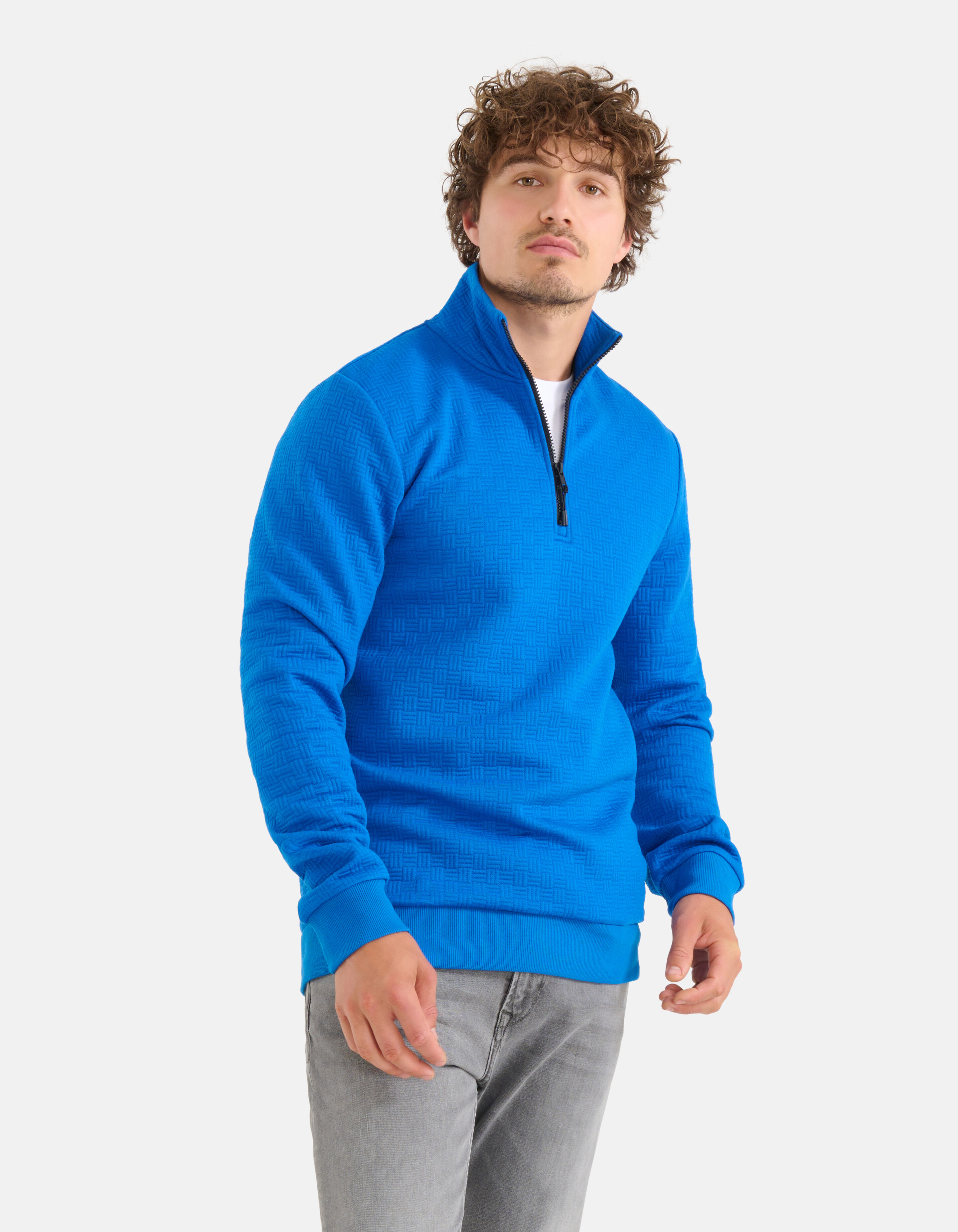 Pullover mit gesteppter Struktur und halbem Reißve SHOEBY MEN