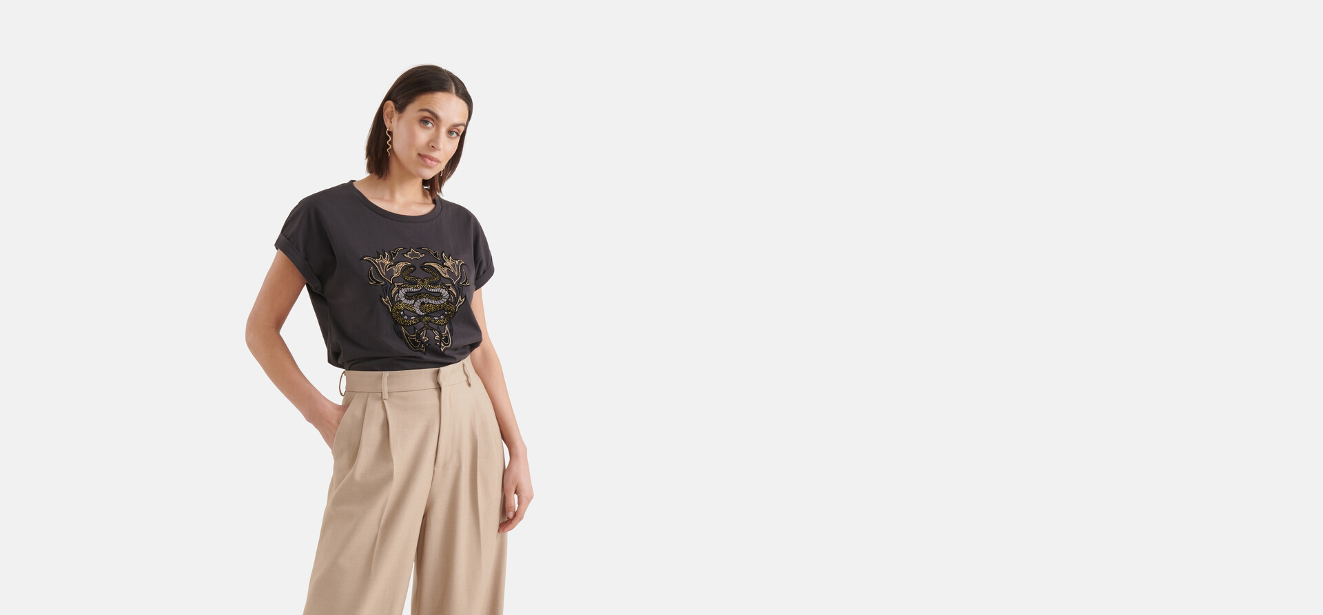 T-shirt mit Schlangenstickerei Dunkelgrau SHOEBY WOMEN