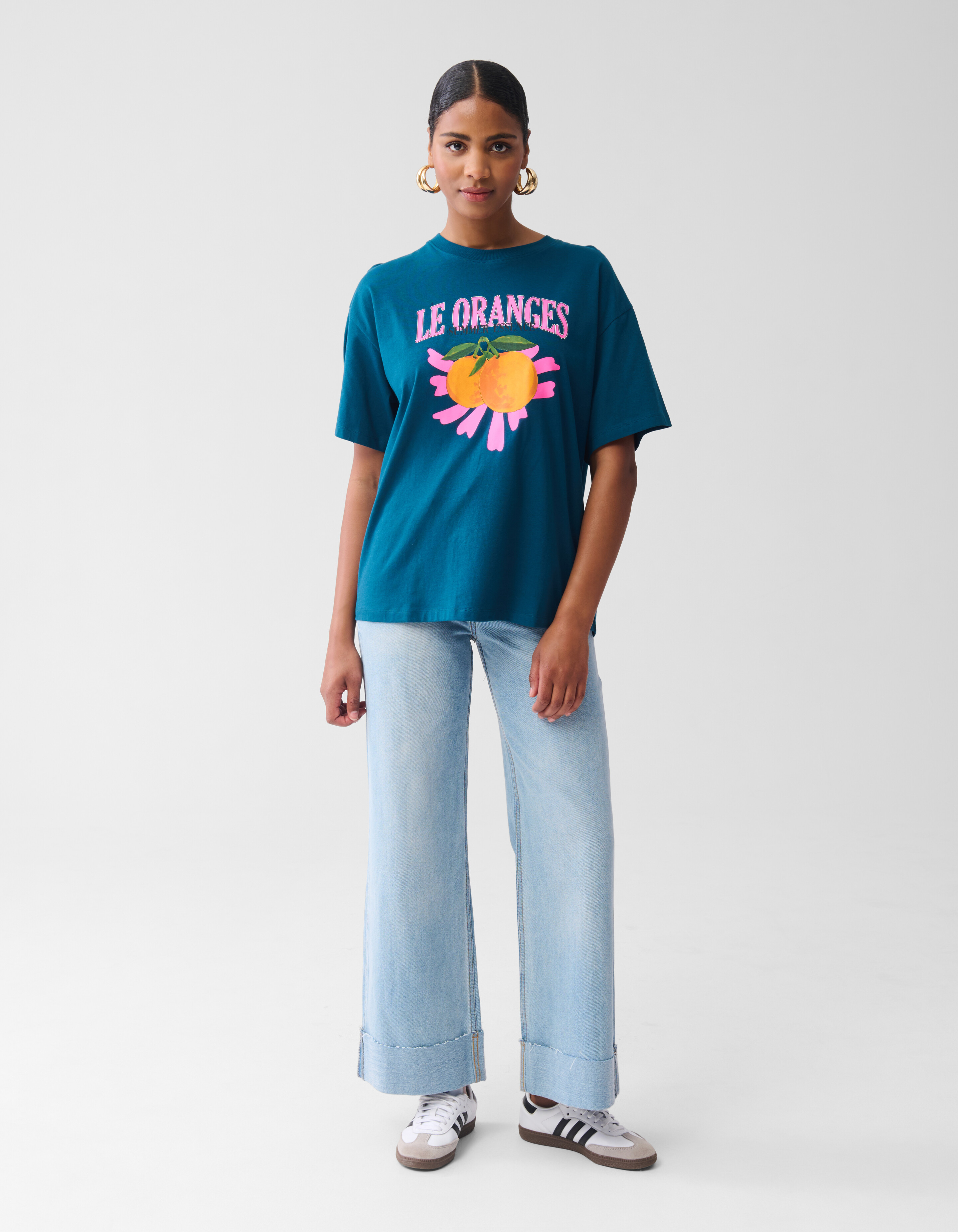 Orangefarbenes Kunstwerk-T-Shirt Blau SHOEBY WOMEN