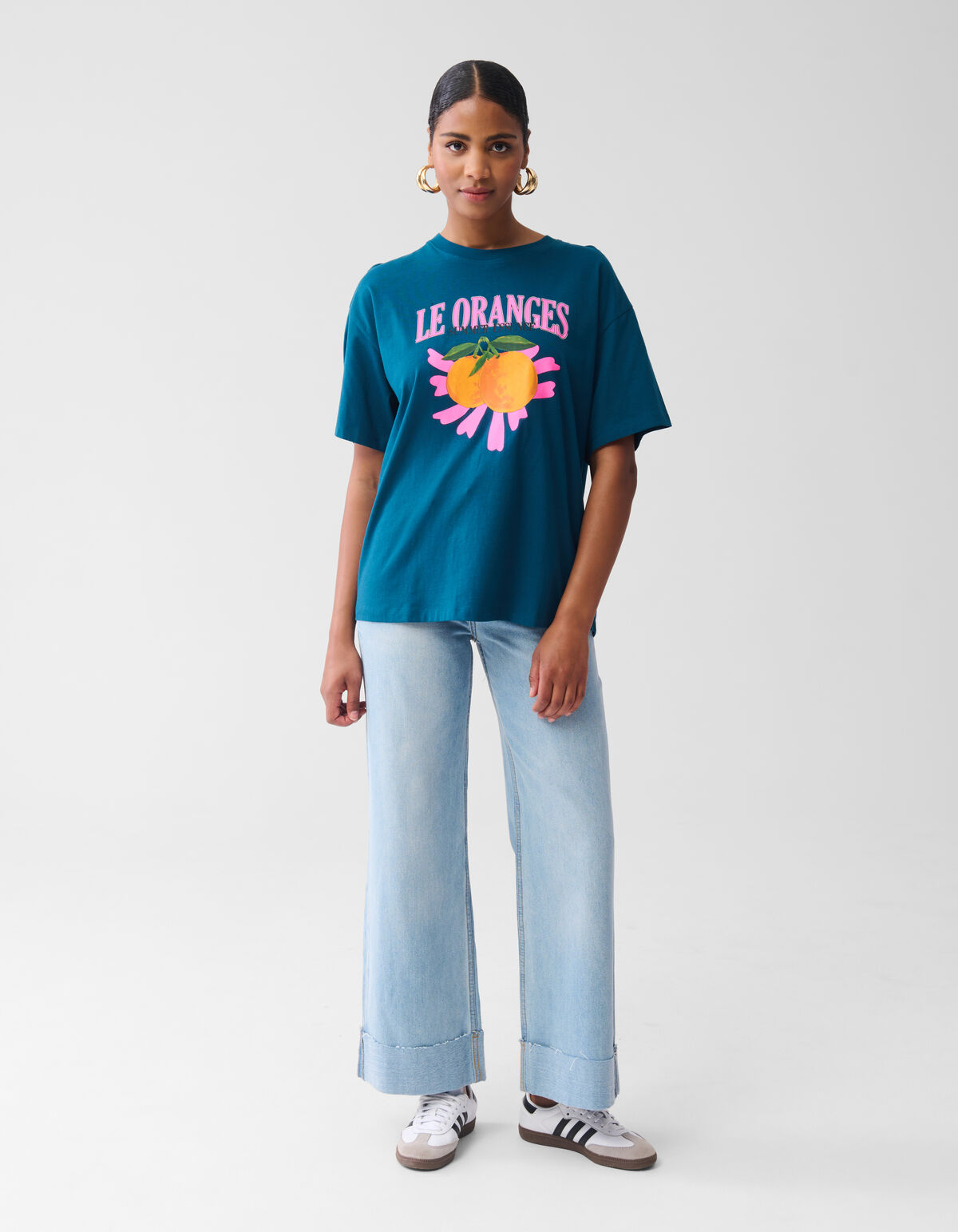 Orangefarbenes Kunstwerk-T-Shirt Blau SHOEBY WOMEN